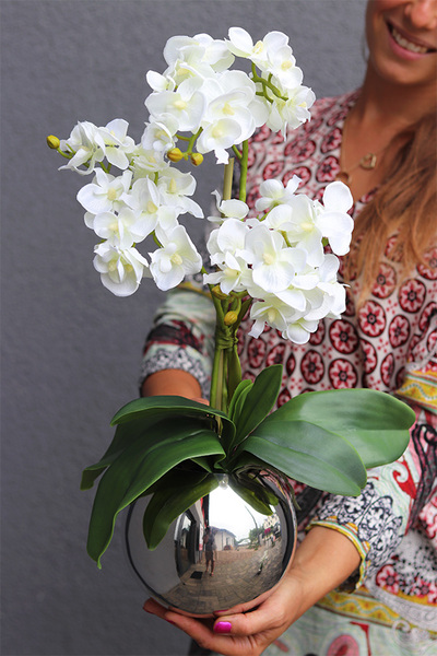 Silveia, sztuczny storczyk w lustrzanej donicy