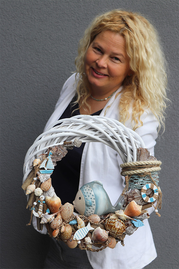 Rybki, marynistyczny wianek z ceramiczną rybą