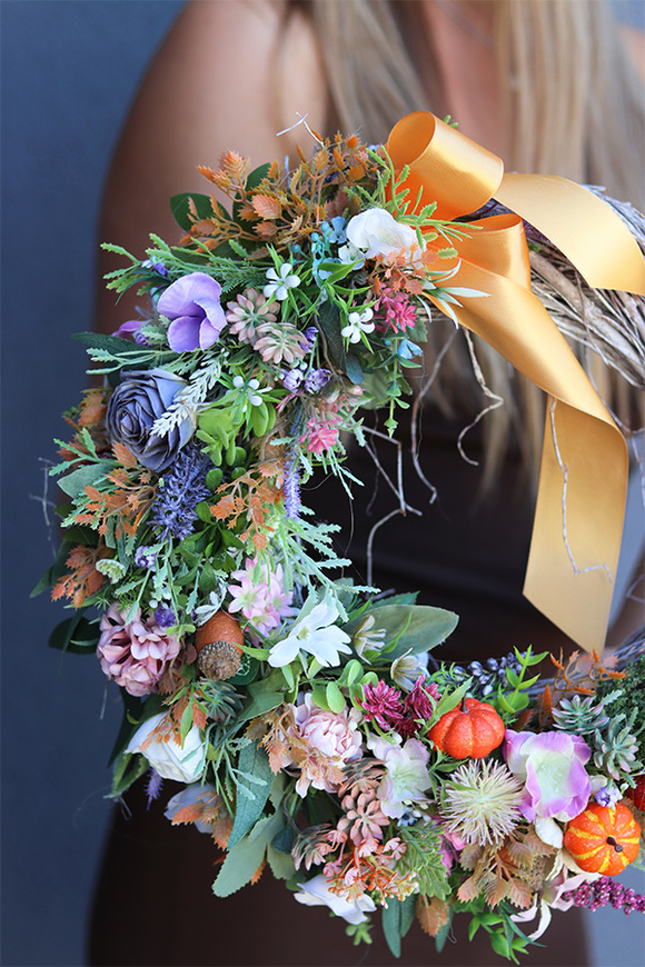 Letinata Jesień, asymetryczny wianek jesienny na drzwi