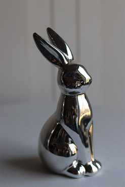 OD RĘKI Bunny Glamm, srebrna figurka wielkanocna zajączek, wys.19cm