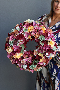 Jesienne Hortensje 3, barwny wianek na drzwi, śr.40cm 