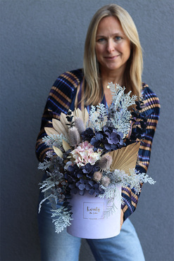 Dark Blue Modern, nowoczesny flowerbox z suszem, wys.48cm