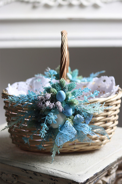 Ocean Blue, dekorowany koszyczek wielkanocny z serwetką