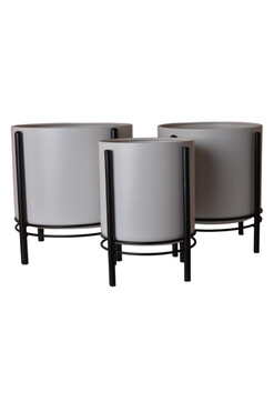 Modena White&Black, metalowa osłonka w stojaku kwietnik, kpl.3szt