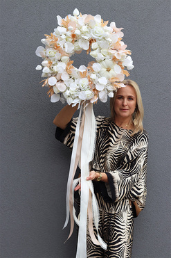 Benicia, biały jesienny wianek, śr.56cm