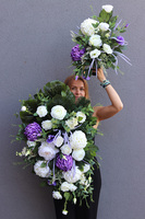 Heraklia, biało fioletowy komplet dekoracji nagrobnych, wiązanka & bukiet