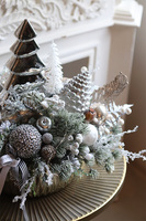 Frozen Forest, świąteczny stroik w srebrnej misie LED