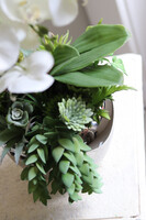 Silver Suculenti 2, sztuczny storczyk w lustrzanej donicy