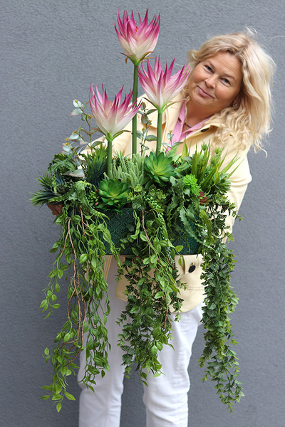 Grefire, sztuczna egzotyczna kompozycja ze zwisami, wys.70cm