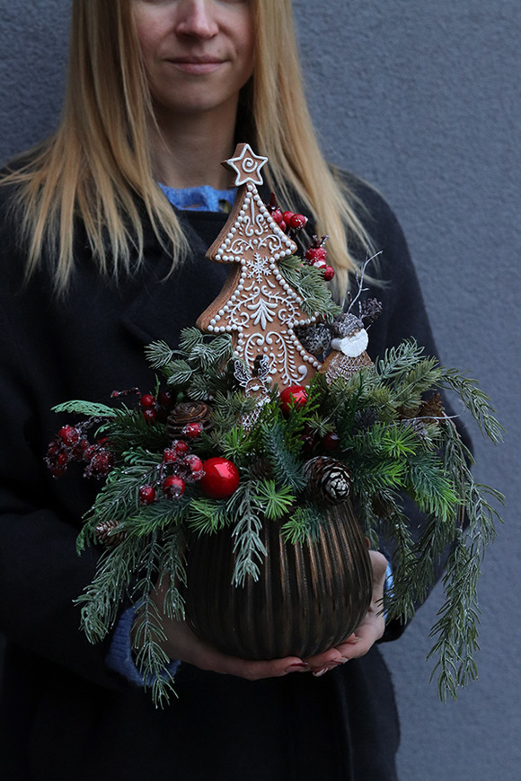 Choinkowy, świąteczny stroik z piernikową choinką
