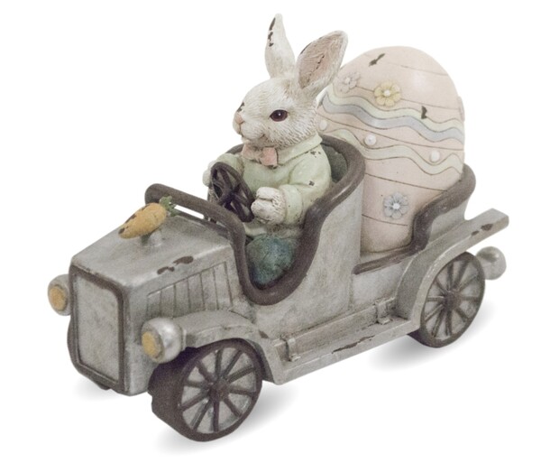 OD RĘKI Automobil B, figurka zając królik auto Wielkanoc, wym.15x20x9cm