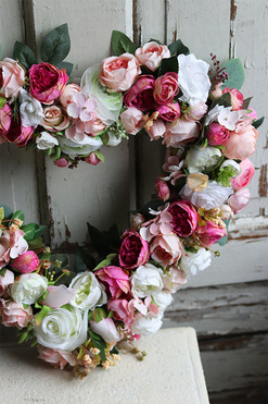 dekoracyjny wianek - serce kwiatowe, Pink Heart, wym.45x45cm 