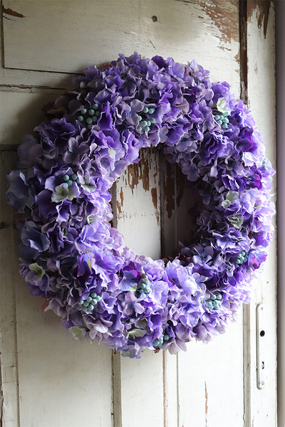 bogaty wianek z fioletowych hortensji, Betti, śr.60cm