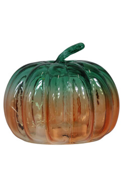Glass Pumpkin LED, dekoracyjna dynia szklana, pomarańczowo-zielona, wym.15x15.5cm
