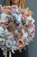 Beżowa Łuna, jesienny wianek z dyniami, rozp.44cm