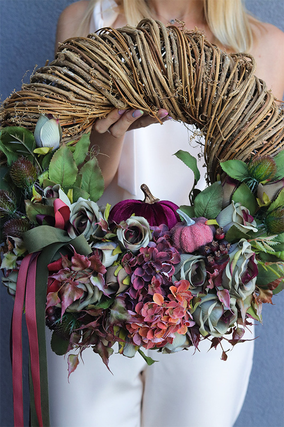 Autumn Vibes, jesienny wianek z aksamitną dynią, śr.40cm