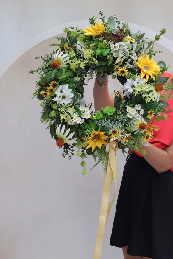 Yellow Summer, wianek dekoracyjny z polnymi kwiatami