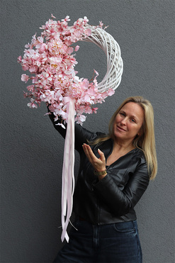 Eyre Pink 2, asymetryczny wianek dekoracyjny, rozp.50cm