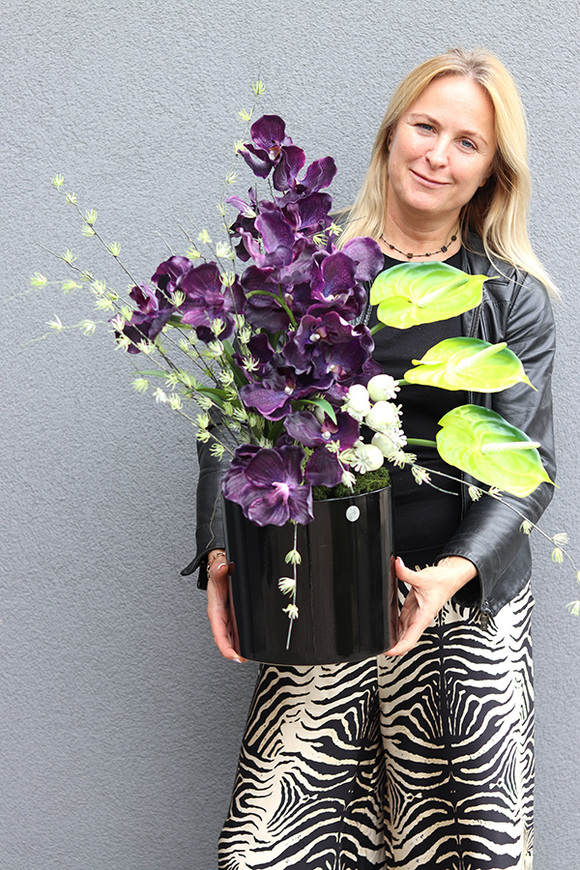 New Ideas, nowoczesna dekoracja ze storczykiem i anturium, wym.70cm