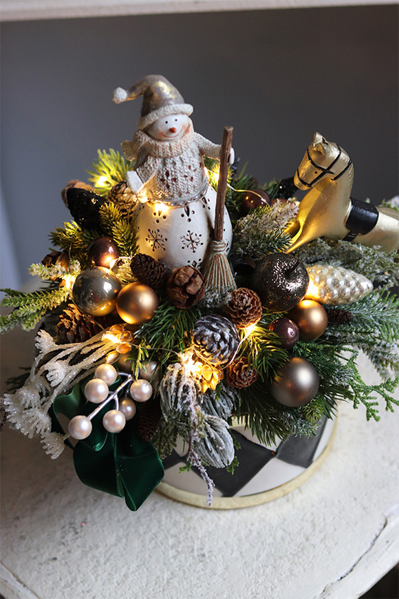 Snowman Pierrot, świąteczny stroik w bębenku LED