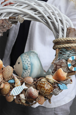 Rybki, marynistyczny wianek z ceramiczną rybą, śr.38cm