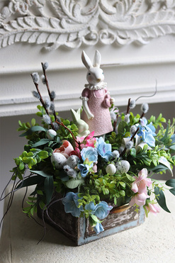 dekoracja wielkanocna w szufladzie, Zajączek Pink Girl, wym.30x33cm  