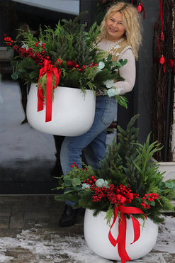 Classic American Christmas, świąteczna kompozycja w donicy Fiberglass 