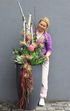 Fiberglass Moko Grey 2, ekskluzywna kompozycja w szarej donicy, wys.177cm 