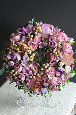 bogaty fioletowy wianek kwiatowy, Fiolettina Arkadia, śr.30cm