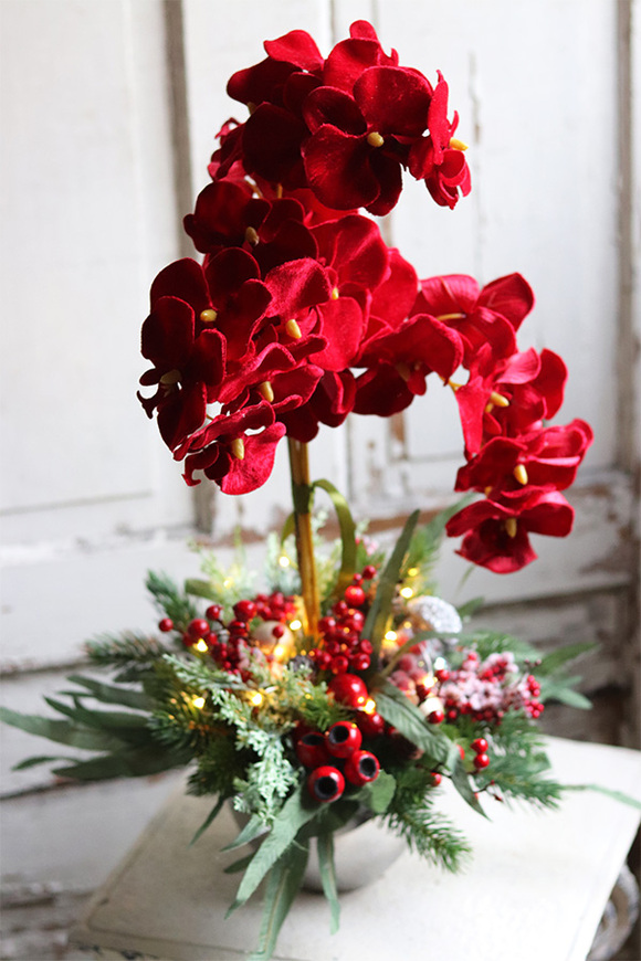 dekoracja świąteczna ze storczykiem, Velurro Red, wys.64cm