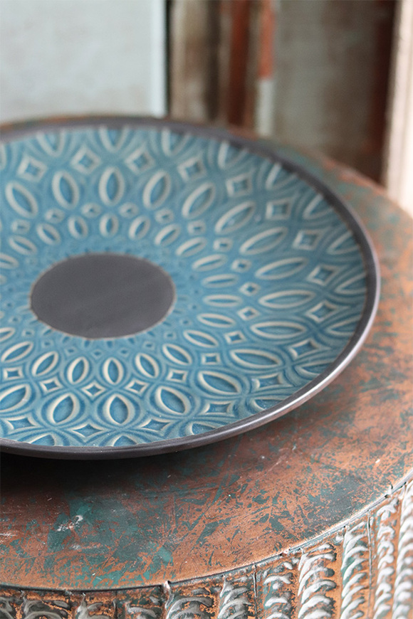 OD RĘKI Blue, ceramiczny podtalerz / podstawka pod świece / dekoracje, śr.31cm