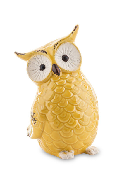 Cottage Owl, ceramiczna figurka sowy, żółta