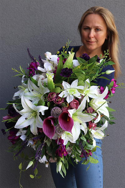 kompozycja nagrobna w okrągłej misie, Mediata, wym.35x60cm