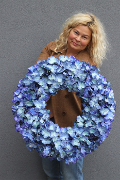 Hortensje Blue, wysokiej jakości wianek z hortensjami, śr.60cm