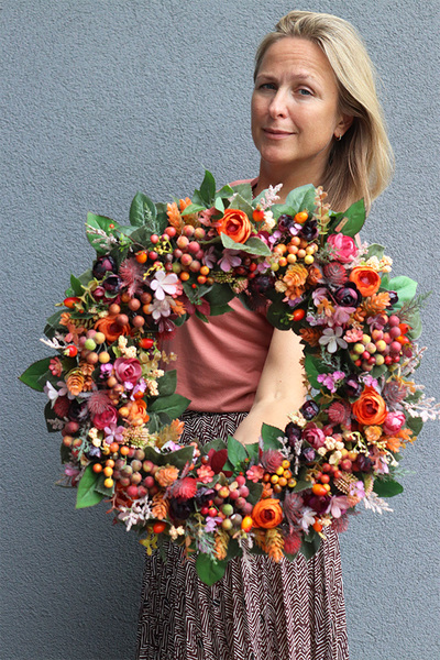 bogaty dekoracyjny wianek, Jesienna Melodia 2, śr.44cm
