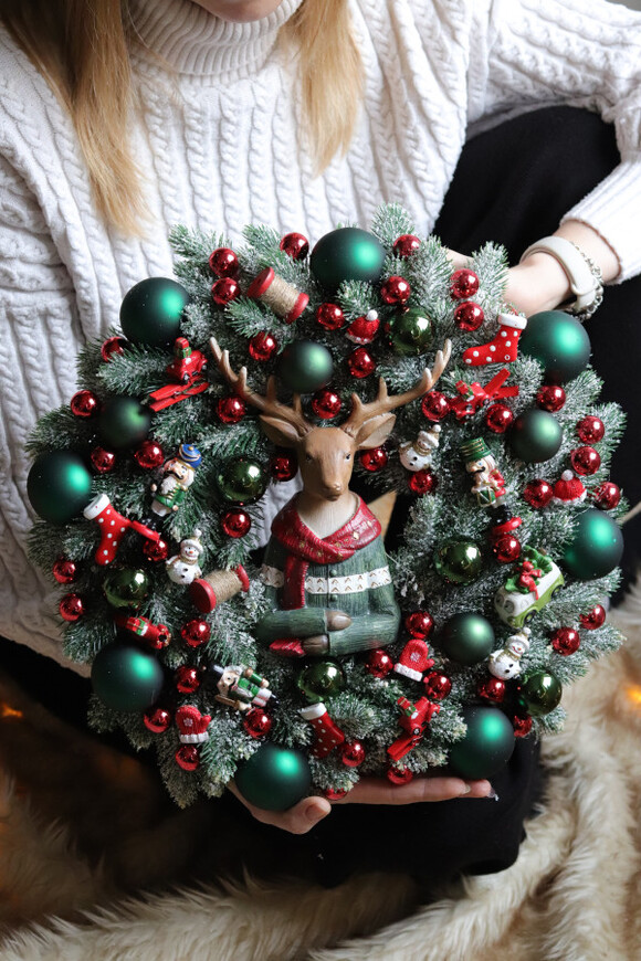Reniferowe Święta, świąteczny wianek dekoracyjny