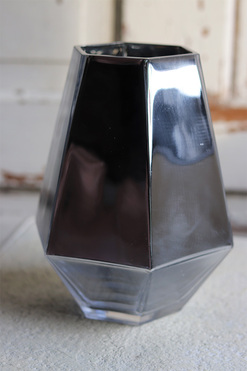 Gem, elegancki szklany wazon, srebrny, wys.21cm 