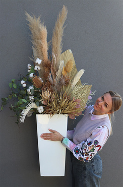 Boho Grande Universita, wysoka kompozycja z suszonymi trawami, wys.155cm