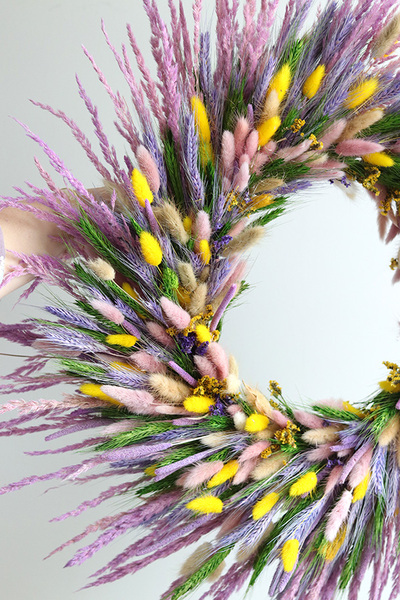 Jajo Pastelowe, dekoracyjny wianek z suszem