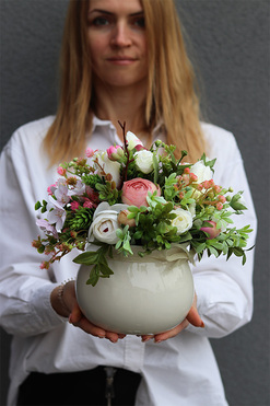 Spring Decore, kompozycja kwiatowa w naczyniu, wym.28x28cm