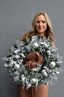 wianek świąteczny Srebrzysta Zima 3, śr.45cm 