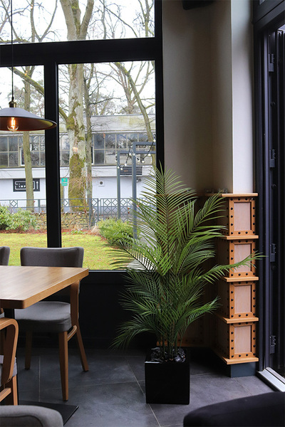 Palma Fiberglass, sztuczna roślina w czarnej donicy