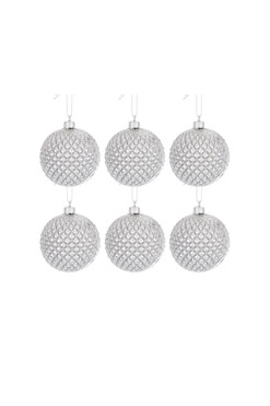 OD RĘKI Decoriada Silver A, plastikowe bombki w pudełku, 6 sztuk, śr.8cm