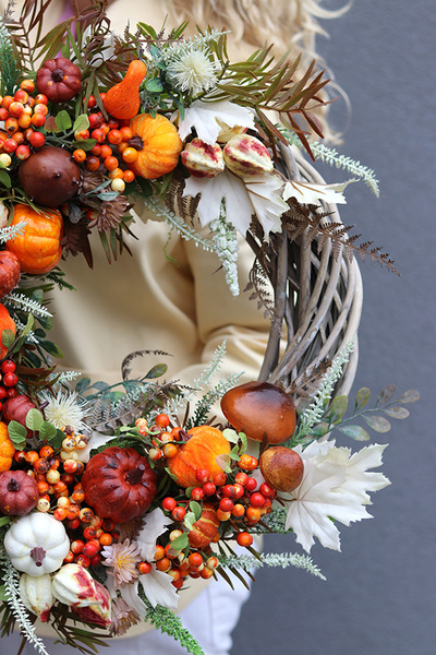 Dynie w Domu, jesienny wianek z dyniami, śr.45cm