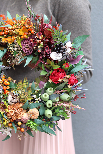 Jesienne Zachwyty, tęczowy wianek jesienny, śr.33cm