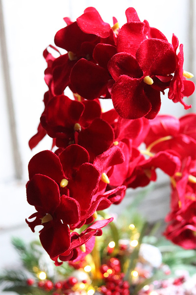 dekoracja świąteczna ze storczykiem, Velurro Red, wys.64cm 