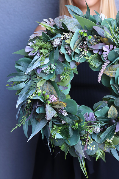 Green Creative, oryginalny wianek na drzwi z liśćmi monstery, śr.42cm