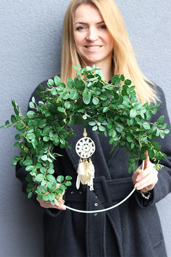 Subtelle Leaves, wianek na drzwi na obręczy z łapaczem snów, rozp.44cm