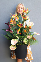 Anturium & Strelicja Saute Lux, egzotyczna kompozycja do donicy klienta, wys.94cm