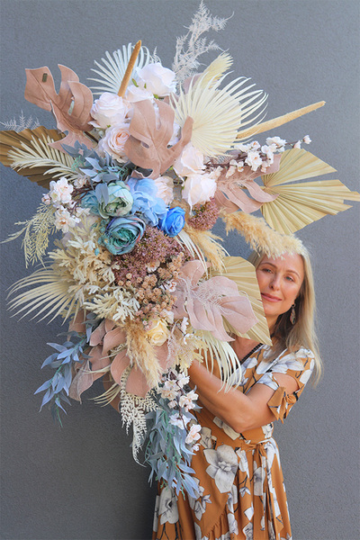 Boho Wedding Blue, girlanda ze sztucznych roślin z suszem